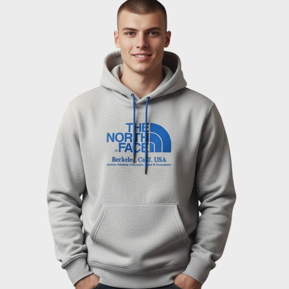 The North Face Mens S Gray Berkeley Graphic Fleece Hoodie Gorpcore Outdoor